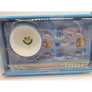 Care Bears Ceramic Sushi Plate Set With Chopsticks New In Box Heart Theme